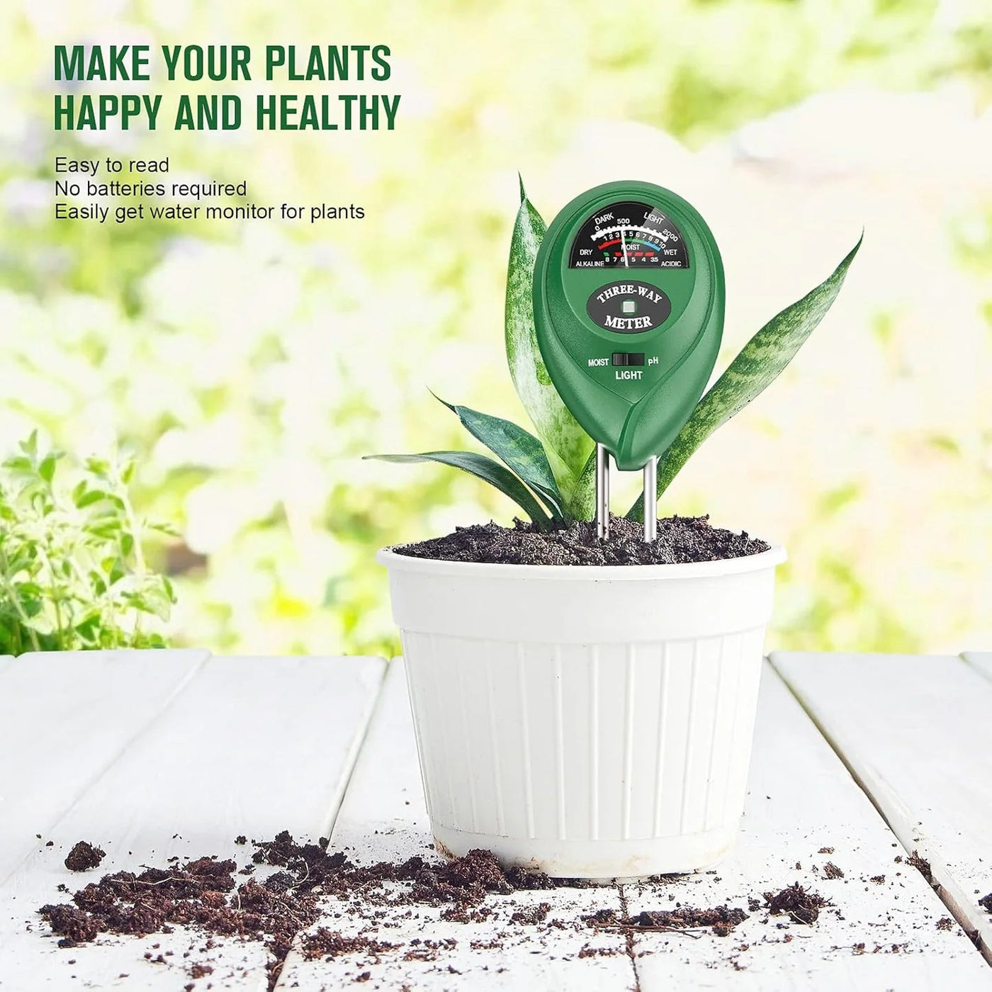 جهاز قياس التربة 3 بـ 1 – رطوبة، ضوّ، ودرجة الحموضة